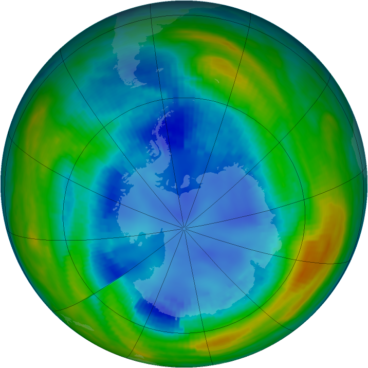 Antarctic ozone map for 22 August 1990